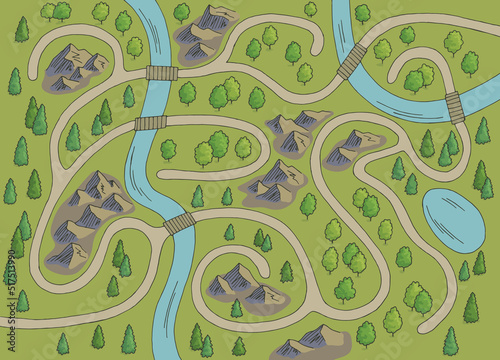 Map maze graphic color sketch top aerial view illustration vector