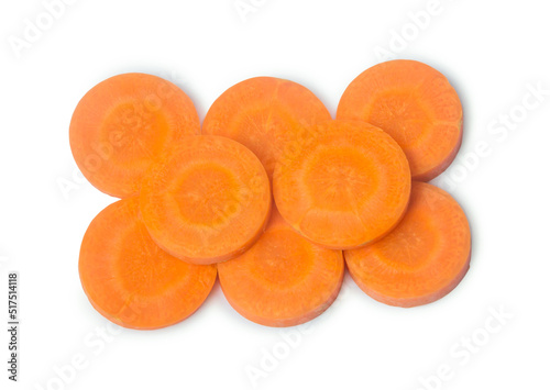 Fresh orange sliced carrots in stack isolated on white background