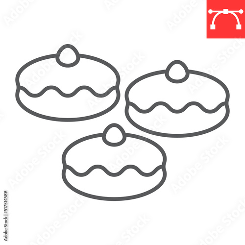 Sufganiyah line icon, bakery and sufganiyot, hanukkah doughnut vector icon, vector graphics, editable stroke outline sign, eps 10.