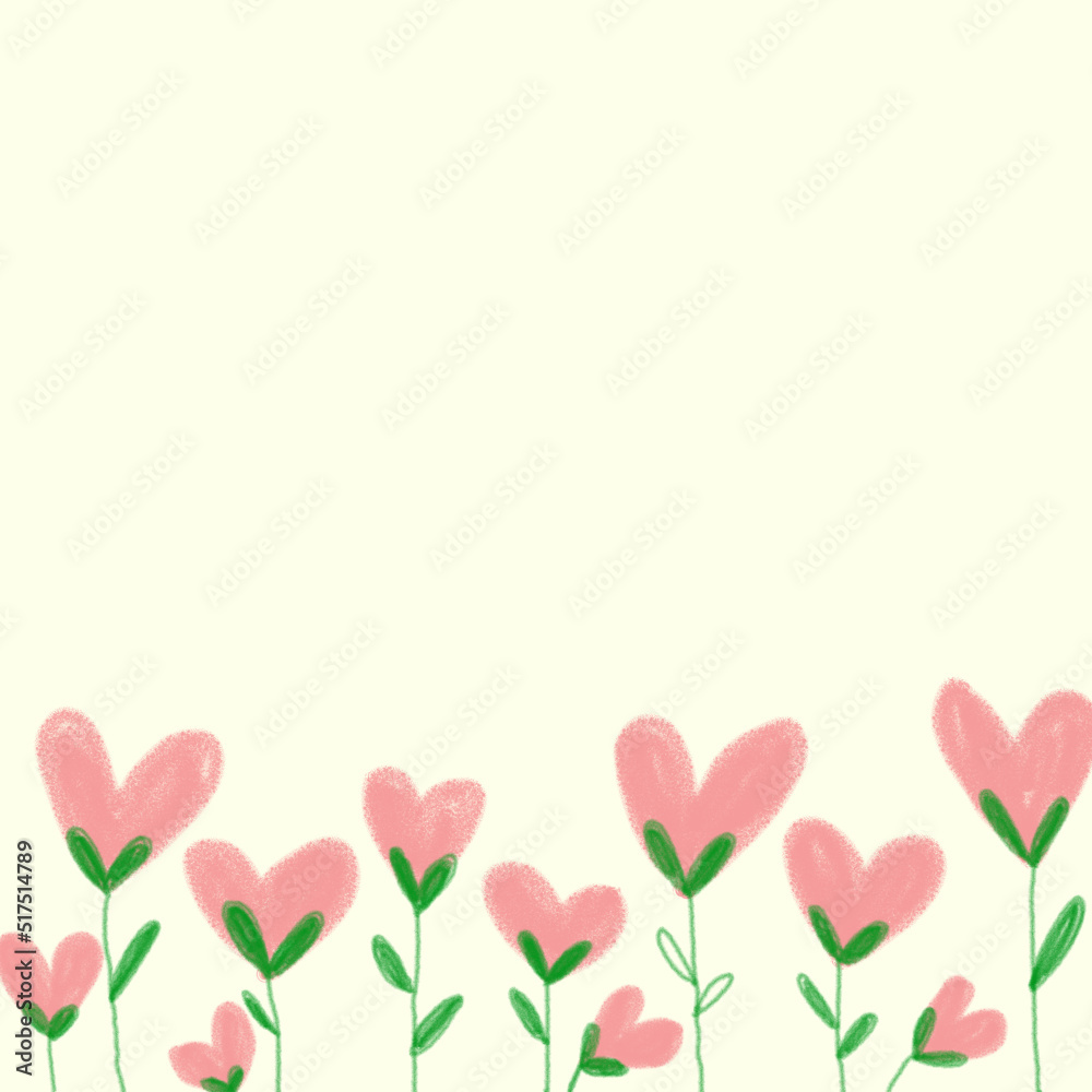 Design template or background pastel with pink heart flowers. Template for greeting card, wallpaper, website banner and etc.