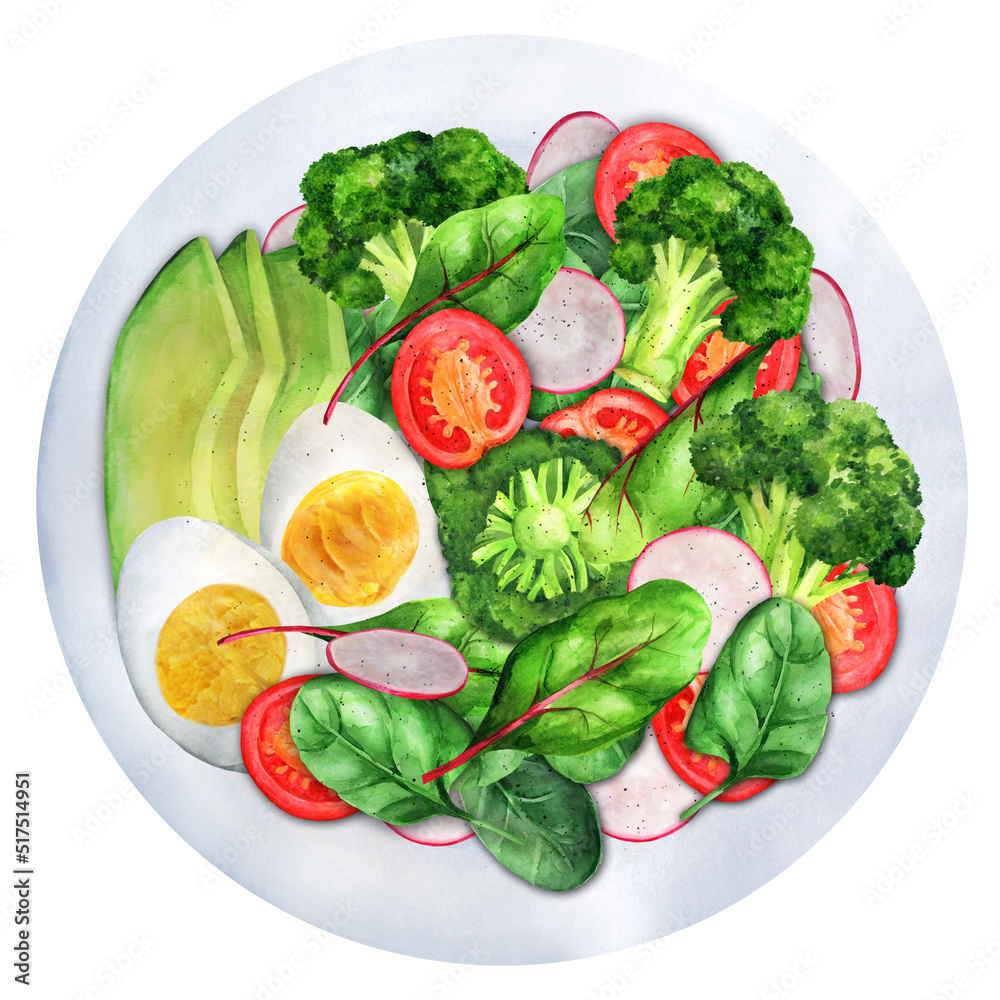 Light salad broccoli, tomatoes, radish, avocado and boiled eggs 2 Light salad broccoli, tomatoes, radish, avocado and boiled eggs 2