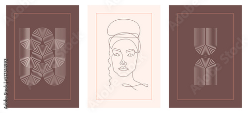 set of three wall posrets, one line art