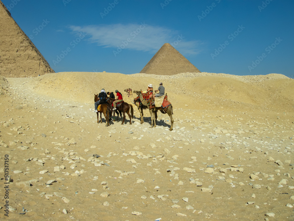 Tourist riding horseback at Giza, Cairo, Egypt