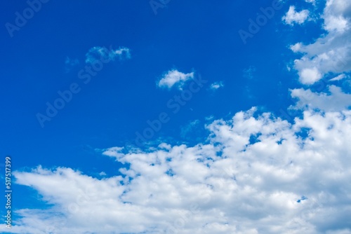 blue sky with clouds and white cumulus, summer background white and clear sun.concept of a weather.