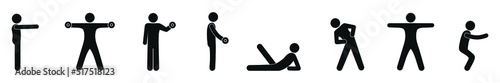 sport icon, stick figure man pictogram, gym illustration, people doing gymnastics