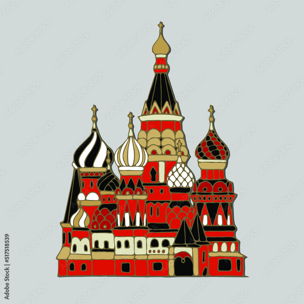 Vector illustration of Kremlin Saint Basil's Cathedral Moscow. Journey to Russia. The well-known monument of Russian architecture.