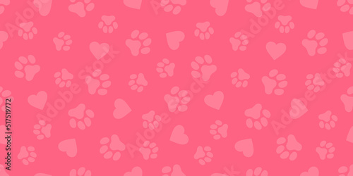 ハートと犬の足跡のパターン (Paw Prints & Heart Pattern. Vector Illustration)
