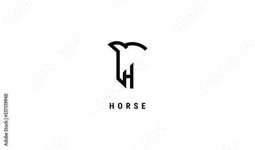 Horse Logo with Letter H. Usable for Business and Branding Company Logos. Flat Vector Logo Design Template Element.