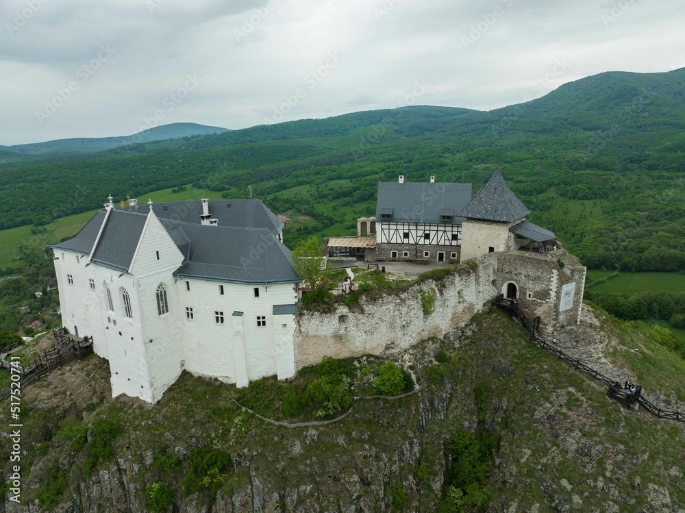 Aerial View Of A Medieval Castle On A Hilltop In Fuzer, Hungary Aerial View Of A Medieval Castle On A Hilltop In Fuzer, Hungary