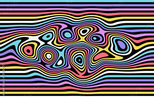 Liquefy lines effect abstract background in psychedelic groovy style. Colored wavy lines.
