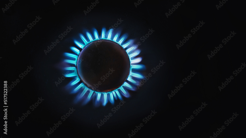 Real gas flame from above isolated on black background