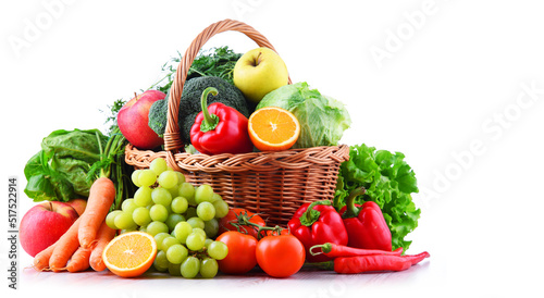 Fototapeta Naklejka Na Ścianę i Meble -  Fresh organic fruits and vegetables in wicker basket