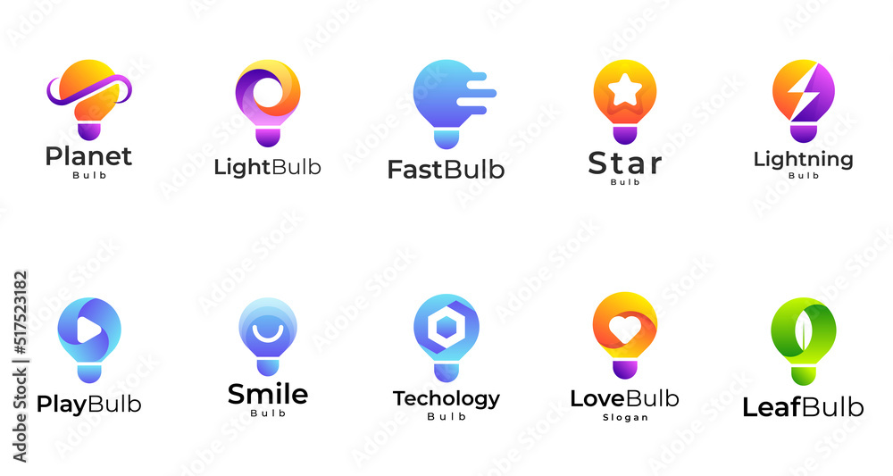 set light bulb logo, bulb gradient colorful logo set light bulb logo, bulb gradient colorful logo