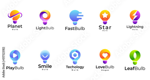 set light bulb logo, bulb gradient colorful logo