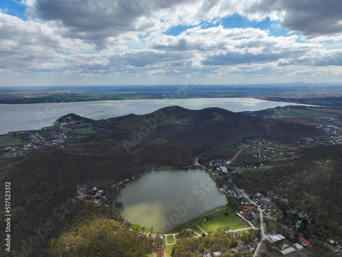 Aerial view of Lake Vinne in the village of Vinne in Slovakia photo