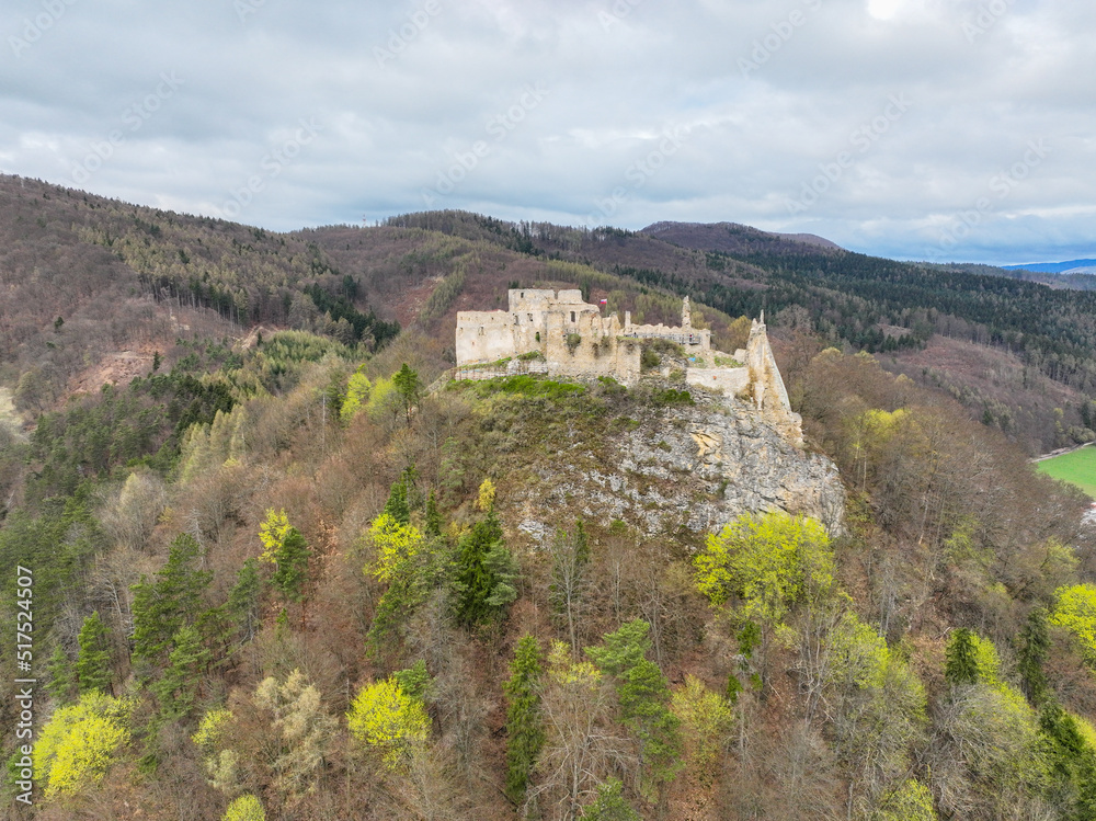 Aerial view of Povazsky castle in Slovakia