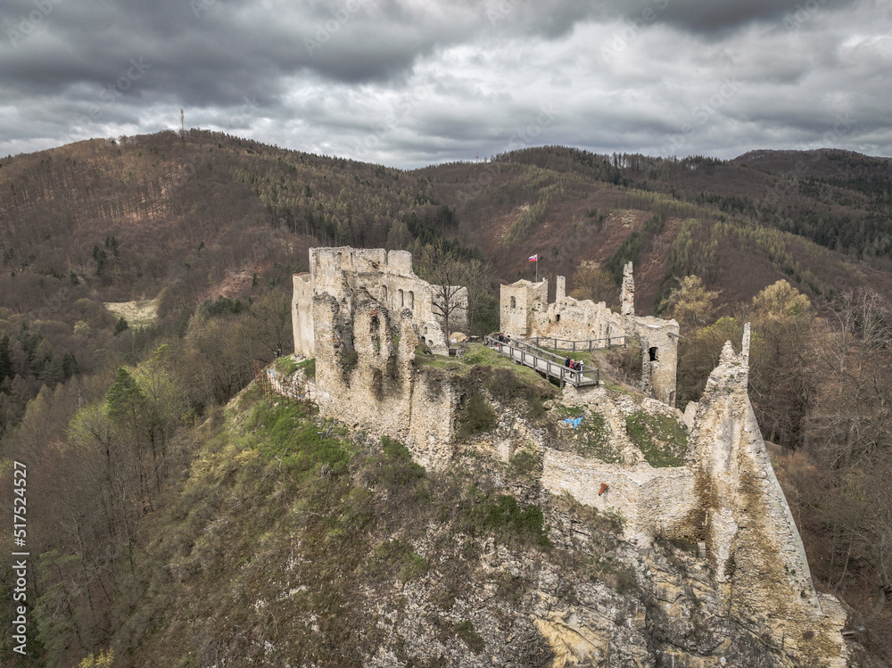 Aerial view of Povazsky castle in Slovakia