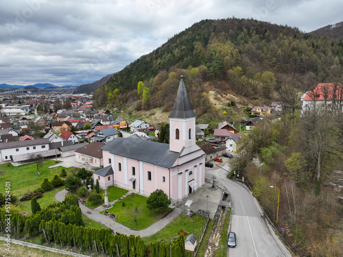 Aerial view of the church in Povazska Bystrica in Slovakia photo