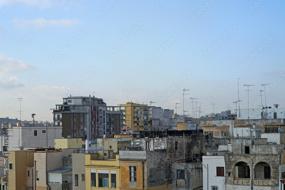 The skyline of Brindisi showing the rooftops of the city viewed from the waterfront
