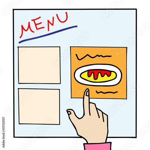 メニューを指差しして注文しているイラスト