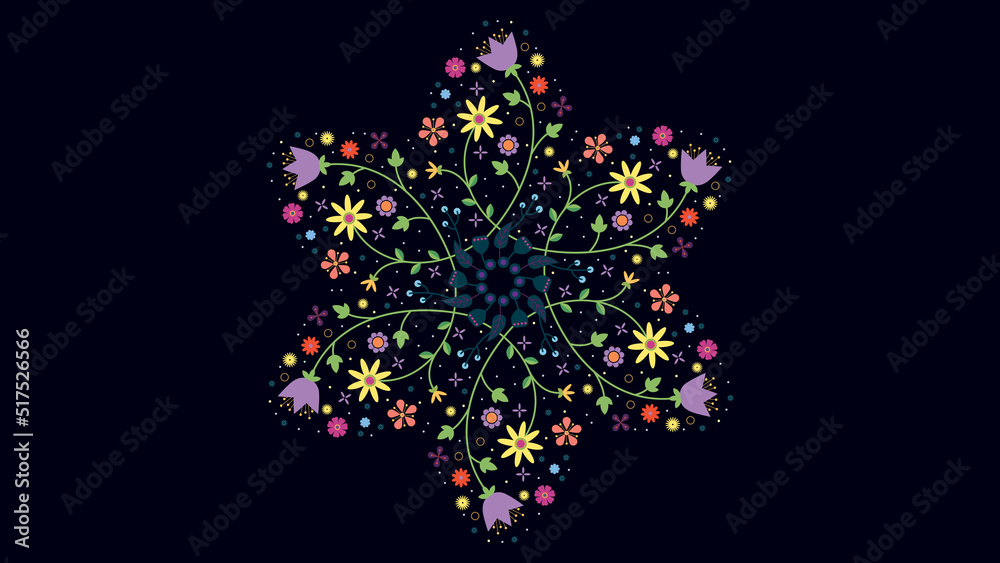 Abstract Floral Background with Simple Geometric Flowers, Vector Illustration
