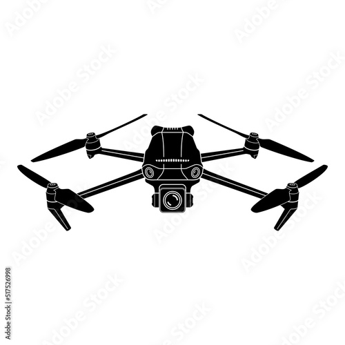 Drone icon. Copter, quadcopter with action camera.