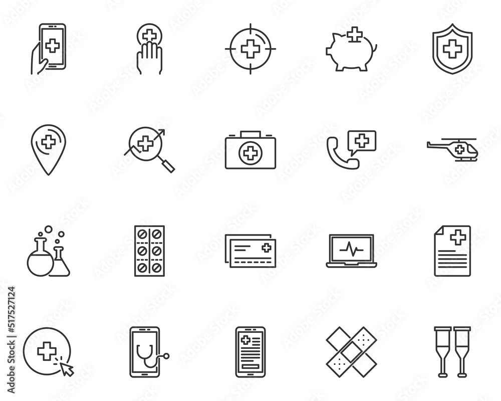 set of hospital line icons, health set of hospital line icons, health