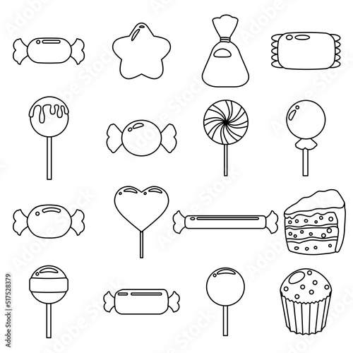 Set of candy icon, line style. Vector sweet food illustration