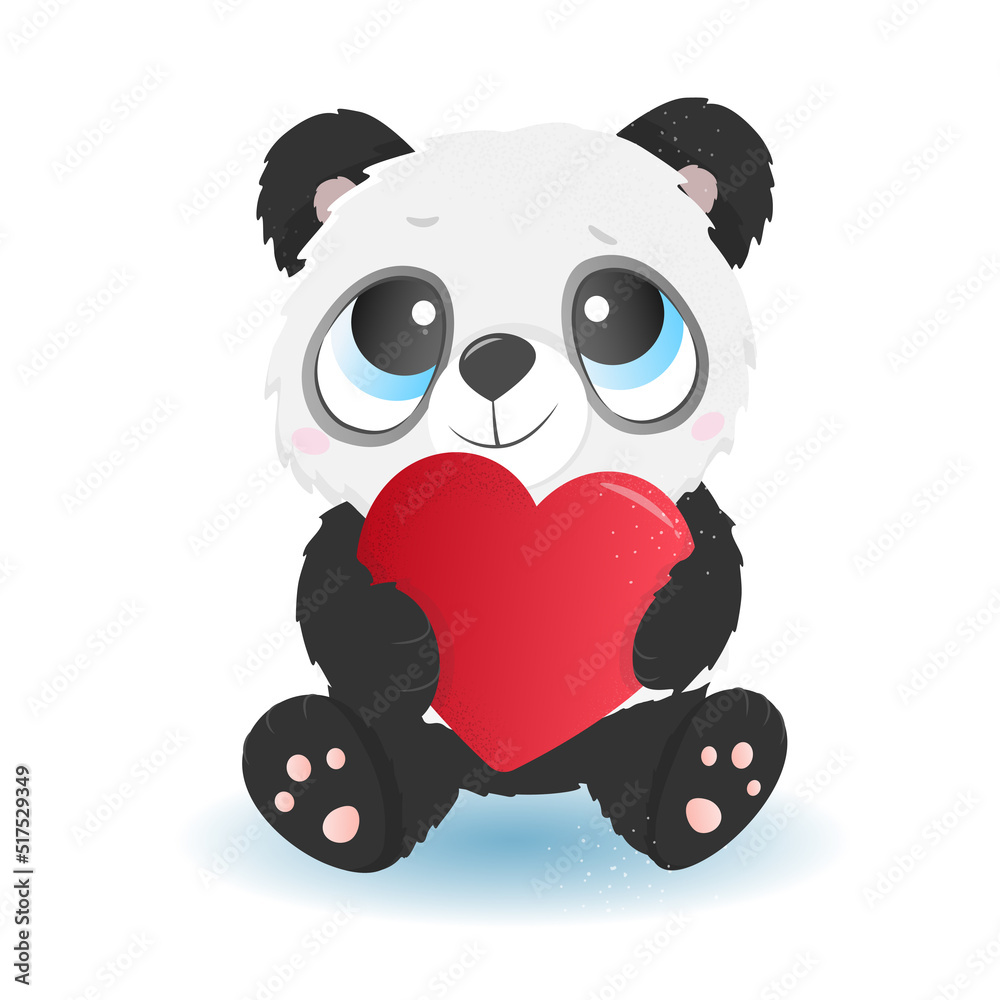 Cartoon illustration cute panda with heart. Animal Cartoon illustration cute panda with heart. Animal