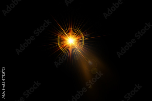 Realistic lens flare lights effect on black background  