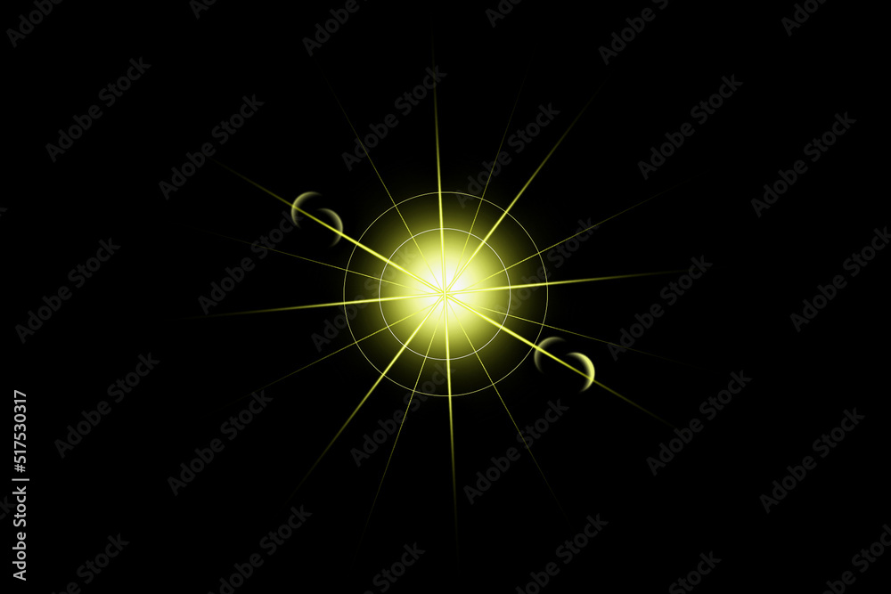 Obraz premium Realistic lens flare lights effect on black background