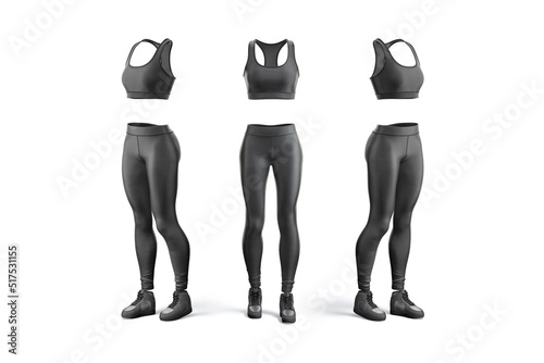 Blank black women sport uniform mockup, front and side view photo