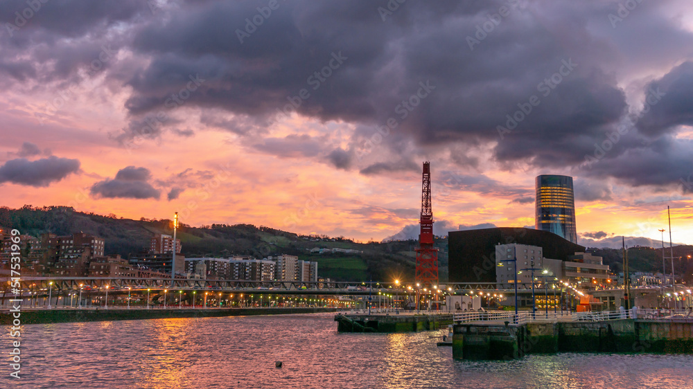 Reddish sunrise in the Ria de Bilbao