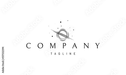 Vector logo on which an abstract image of a black hole in space in a linear style.