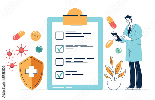 Medicine diagnosis therapy test treatment concept. Vector flat graphic design illustration