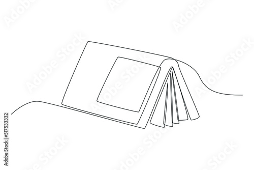 Single one line drawing book standing upside down on its cover. Books lovers day concept. Single line draw design vector graphic illustration.