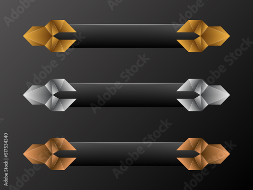 Royal lower third game interface medieval style banners. luxury gold, silver, bronze banners for decoration.