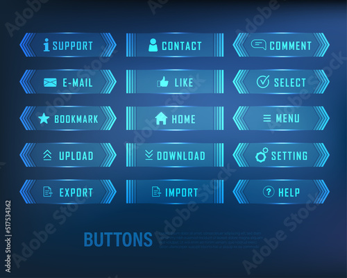 button collection sci-fi style set color blue