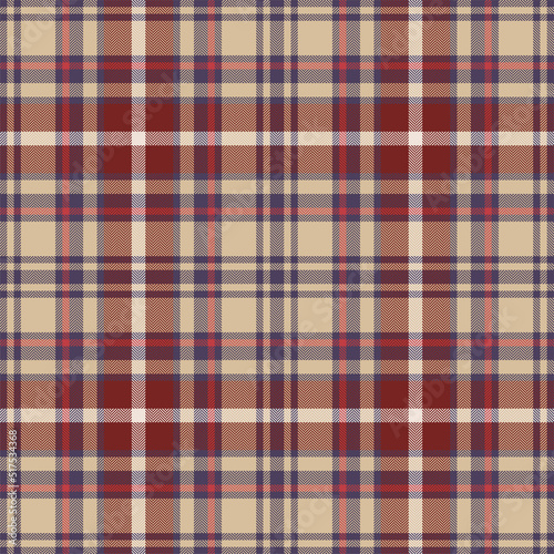 Plaid seamless pattern. Check fabric texture. Vector textile print.