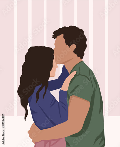 illustration of a young couple.  couple minimalism.  boy kissing girl on the forehead