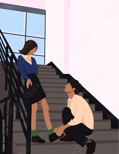 School. School love. High school students in the walls of the school. First love