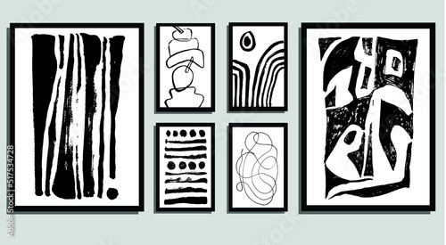 A set of posters in the style of minimalism with geometric design, vector template with elements of primitive forms, modern style. Artistic composition for the interior.