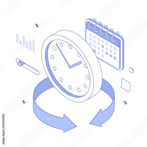 Calendar, plan, presentation, infographic, schedule. Isometric vector illustration flat design isolated. Outline, linear style, line art, editable stroke. 