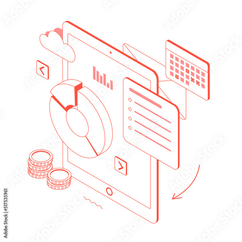 Ux, ui, website design, window, digital, app, presentation, infographic. Isometric vector illustration flat design isolated. Outline, linear style, line art, editable stroke.