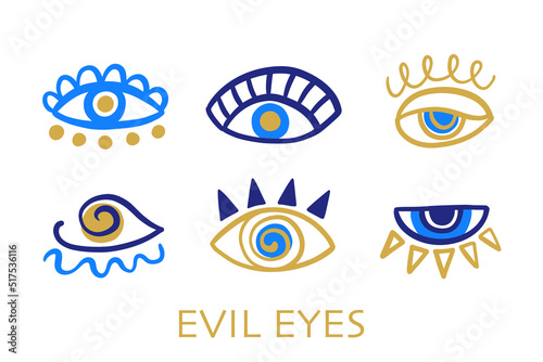 Evil eyes set. Hand drawn elements