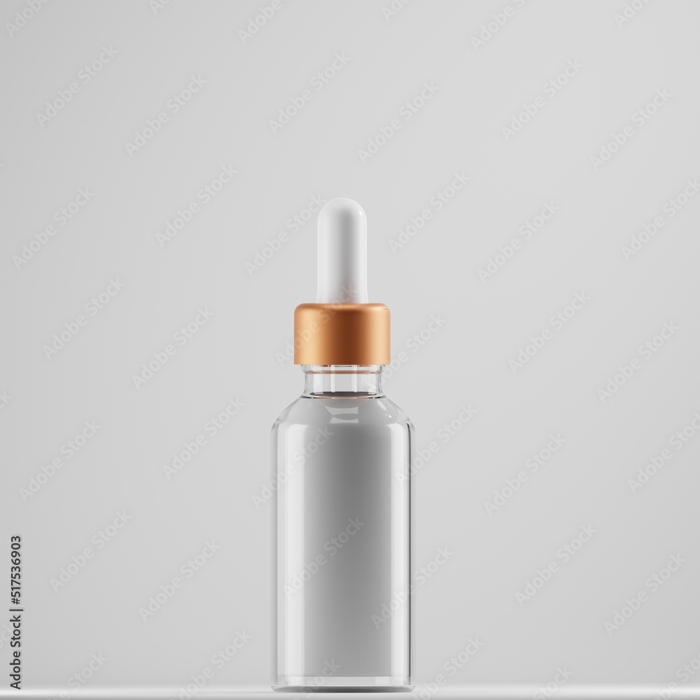 glass dropper cosmetic with liquid  a front view 3d render