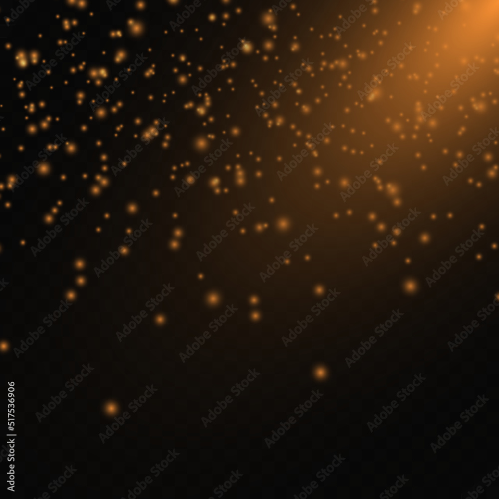 Background of dust particles with light and explosion of stars on a transparent background. Vector illustration