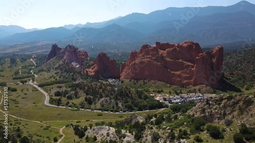 tourism, aerial, aerial landscape, aerial view, america, beautiful, blue, colorado, colorado springs, colorful, denver, drone, drone view, flying over, formation, garden of the gods, garden of the god