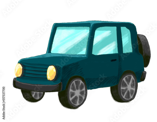 Advanture green car off road style cartoon drawing illustration art © glowonconcept
