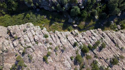 Aerial drone of rock formations at Castlewood Canyon State Park in Douglas County, Colorado photo